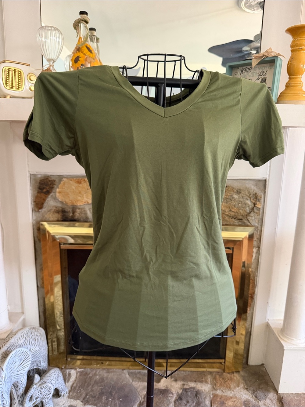 just be Olive Green V-Neck Short Sleeve Tee